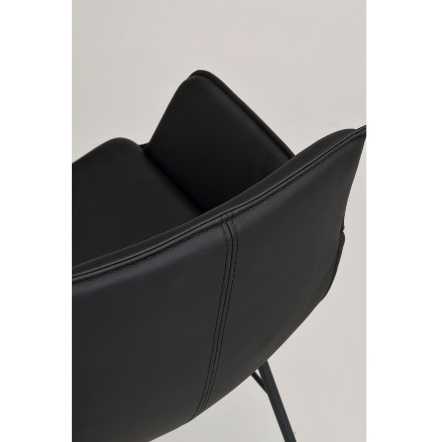 ROWICO Lowell spisebordsstol, med armlener - svart skinn og sort metall