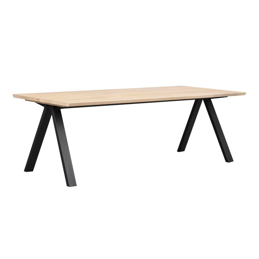 ROWICO Carradale spisebord, m. udtrk - hvidpigmenteret eg og sort metal (220x100)