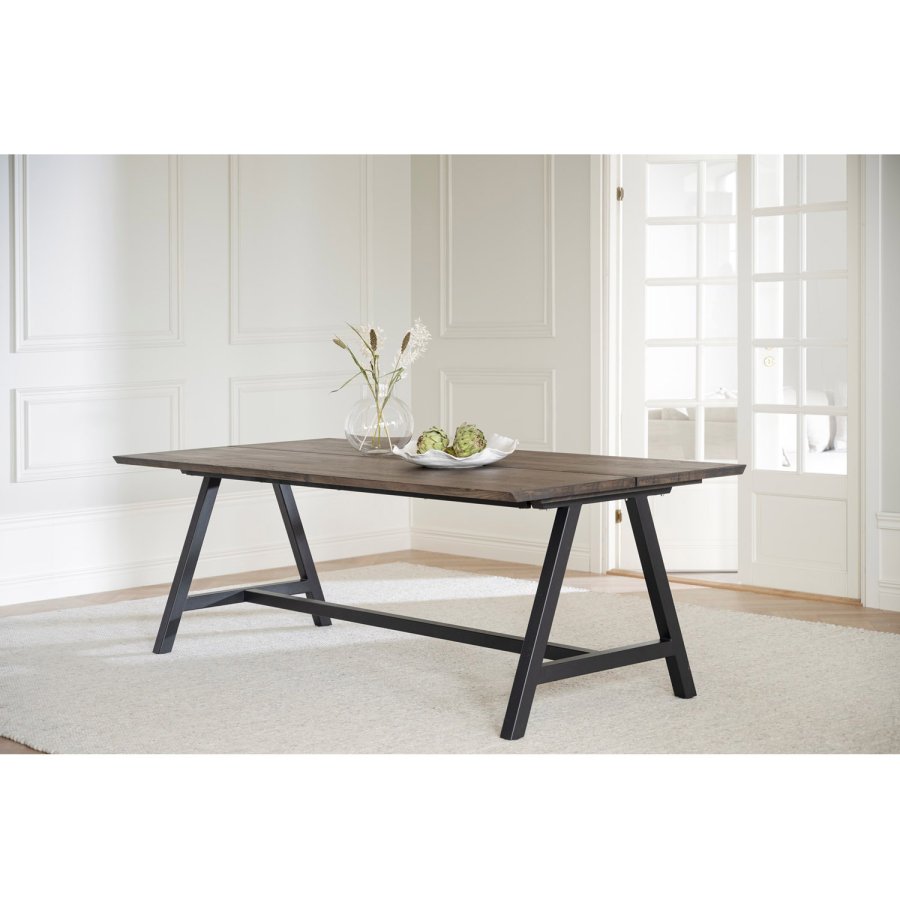 ROWICO Carradale spisebord, m. udtrk - brun eg og sort metal (220x100)