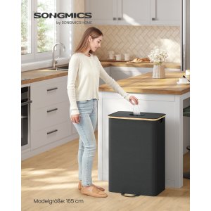 SONGMICS K&ouml;ks�tervinningsbeh�llare 26,4 gallon. Flask�tervinningsbeh�llare, uppsamlingsbeh�llare, f&ouml;r metall, plast, papper, glas, innerp�se med handtag, k&ouml;k, bl&auml;cksvart och naturbeige RRB509B01