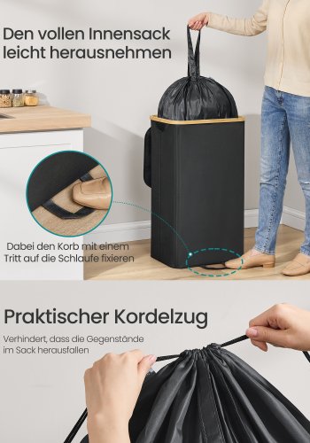 SONGMICS genbrugsbeholder til k�kken 26,4 gallon. Flaskegenbrugsbeholder, opsamlingsbeholder, til metal, plastik, papir, glas, inderpose med h�ndtag, k�kken, bl�ksort og naturlig beige RRB509B01