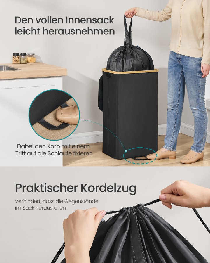 SONGMICS genbrugsbeholder til k�kken 26,4 gallon. Flaskegenbrugsbeholder, opsamlingsbeholder, til metal, plastik, papir, glas, inderpose med h�ndtag, k�kken, bl�ksort og naturlig beige RRB509B01