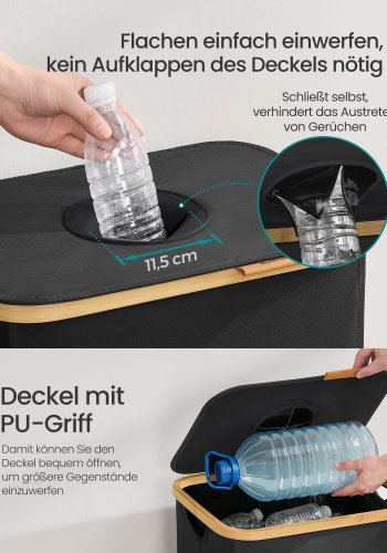 SONGMICS genbrugsbeholder til k�kken 26,4 gallon. Flaskegenbrugsbeholder, opsamlingsbeholder, til metal, plastik, papir, glas, inderpose med h�ndtag, k�kken, bl�ksort og naturlig beige RRB509B01