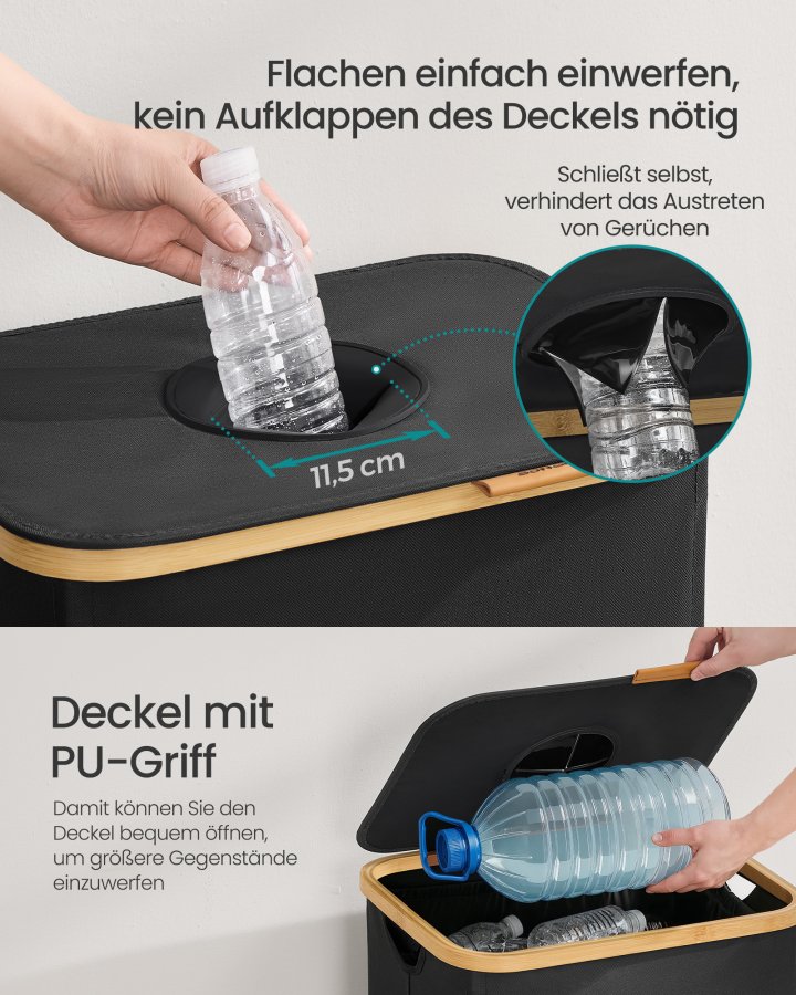 SONGMICS genbrugsbeholder til k�kken 26,4 gallon. Flaskegenbrugsbeholder, opsamlingsbeholder, til metal, plastik, papir, glas, inderpose med h�ndtag, k�kken, bl�ksort og naturlig beige RRB509B01