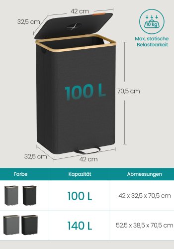 SONGMICS genbrugsbeholder til k�kken 26,4 gallon. Flaskegenbrugsbeholder, opsamlingsbeholder, til metal, plastik, papir, glas, inderpose med h�ndtag, k�kken, bl�ksort og naturlig beige RRB509B01