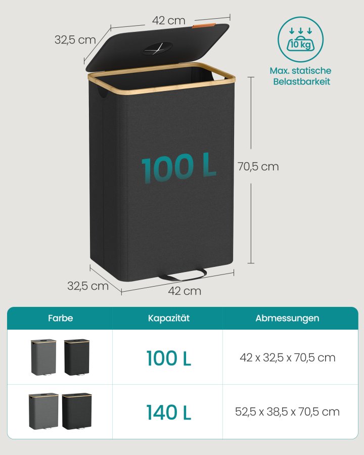 SONGMICS genbrugsbeholder til k�kken 26,4 gallon. Flaskegenbrugsbeholder, opsamlingsbeholder, til metal, plastik, papir, glas, inderpose med h�ndtag, k�kken, bl�ksort og naturlig beige RRB509B01
