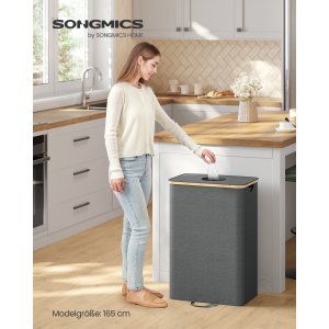 SONGMICS K&ouml;ks�tervinningsbeh�llare 26,4 gallon. Flask�tervinningsbeh�llare, uppsamlingsbeh�llare, f&ouml;r metall, plast, papper, glas, innerp�se med handtag, k&ouml;k, skiffergr� och naturbeige URRB509G01