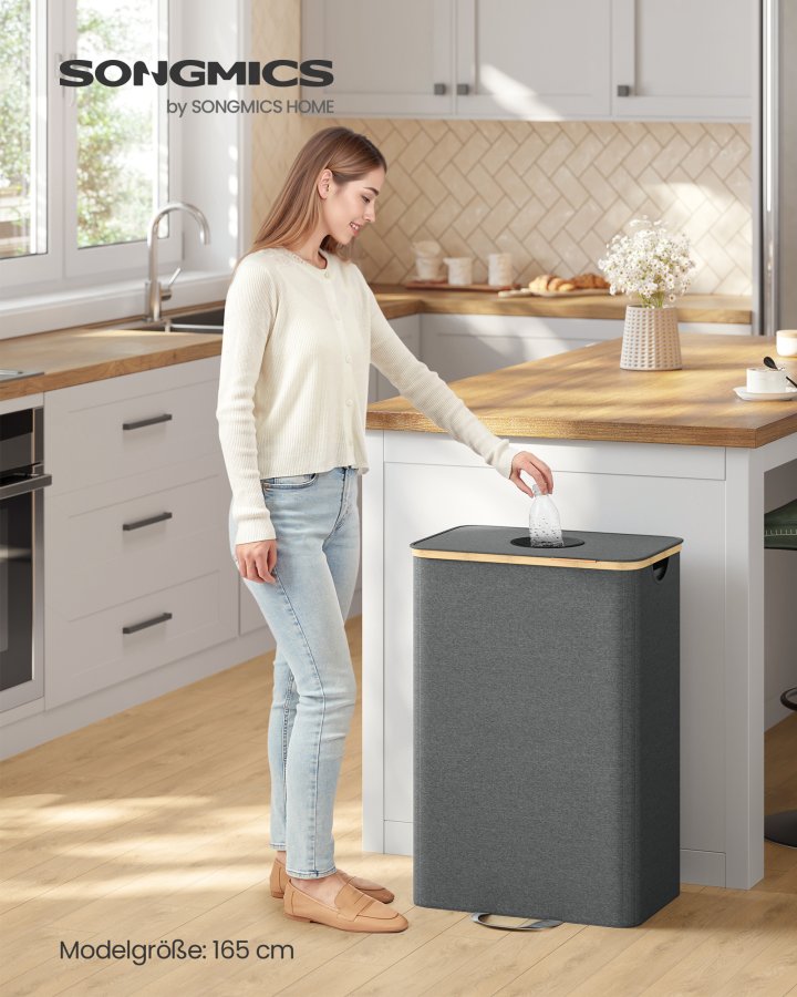 SONGMICS K&ouml;ks�tervinningsbeh�llare 26,4 gallon. Flask�tervinningsbeh�llare, uppsamlingsbeh�llare, f&ouml;r metall, plast, papper, glas, innerp�se med handtag, k&ouml;k, skiffergr� och naturbeige URRB509G01