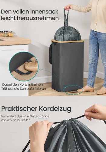 SONGMICS K&ouml;ks�tervinningsbeh�llare 26,4 gallon. Flask�tervinningsbeh�llare, uppsamlingsbeh�llare, f&ouml;r metall, plast, papper, glas, innerp�se med handtag, k&ouml;k, skiffergr� och naturbeige URRB509G01