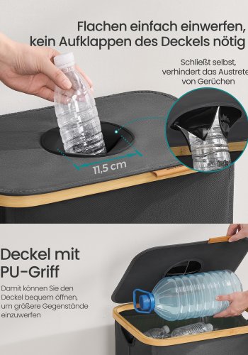 SONGMICS K&ouml;ks�tervinningsbeh�llare 26,4 gallon. Flask�tervinningsbeh�llare, uppsamlingsbeh�llare, f&ouml;r metall, plast, papper, glas, innerp�se med handtag, k&ouml;k, skiffergr� och naturbeige URRB509G01