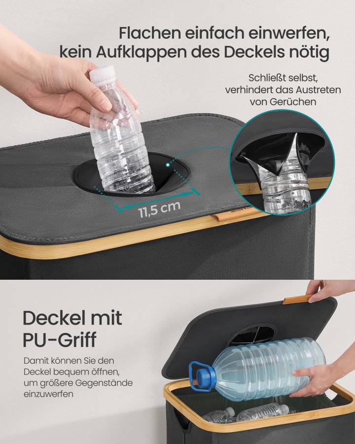 SONGMICS K&ouml;ks�tervinningsbeh�llare 26,4 gallon. Flask�tervinningsbeh�llare, uppsamlingsbeh�llare, f&ouml;r metall, plast, papper, glas, innerp�se med handtag, k&ouml;k, skiffergr� och naturbeige URRB509G01