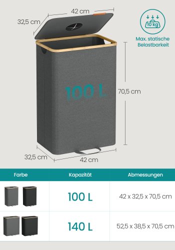 SONGMICS K&ouml;ks�tervinningsbeh�llare 26,4 gallon. Flask�tervinningsbeh�llare, uppsamlingsbeh�llare, f&ouml;r metall, plast, papper, glas, innerp�se med handtag, k&ouml;k, skiffergr� och naturbeige URRB509G01