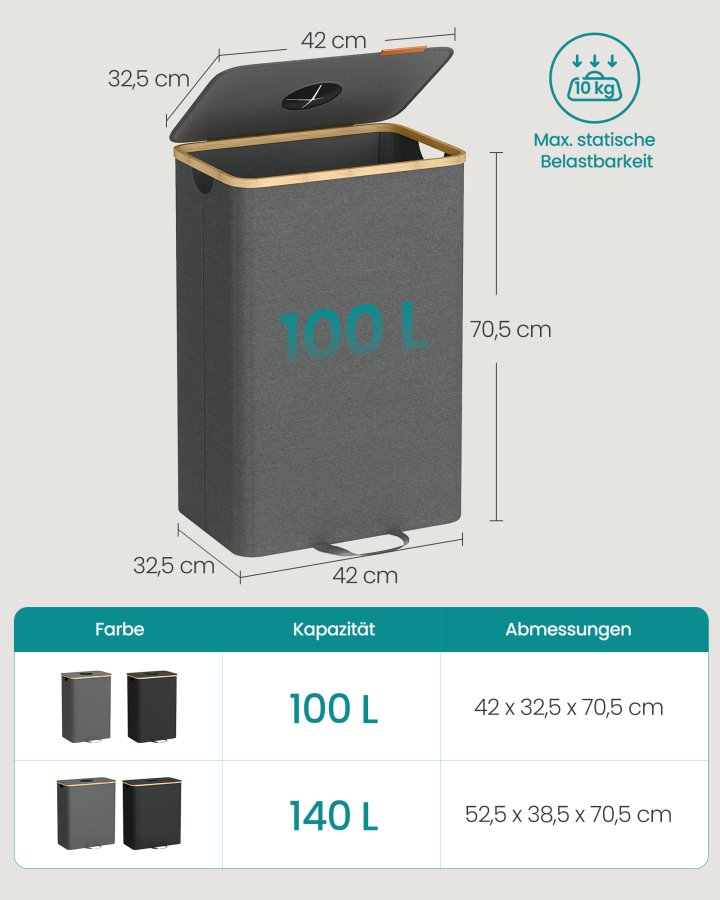 SONGMICS K&ouml;ks�tervinningsbeh�llare 26,4 gallon. Flask�tervinningsbeh�llare, uppsamlingsbeh�llare, f&ouml;r metall, plast, papper, glas, innerp�se med handtag, k&ouml;k, skiffergr� och naturbeige URRB509G01