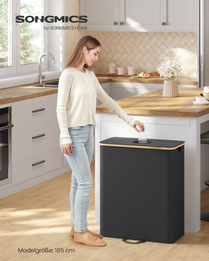 SONGMICS genbrugsbeholder til k�kken, 37 gallon. Flaskegenbrugsbeholder, opsamlingsbeholder, til metal, plastik, papir, glas, inderpose med h�ndtag, k�kken, bl�ksort og naturlig beige URRB513B01