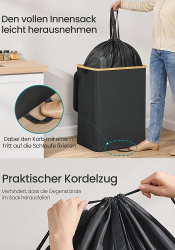 SONGMICS genbrugsbeholder til k�kken, 37 gallon. Flaskegenbrugsbeholder, opsamlingsbeholder, til metal, plastik, papir, glas, inderpose med h�ndtag, k�kken, bl�ksort og naturlig beige URRB513B01