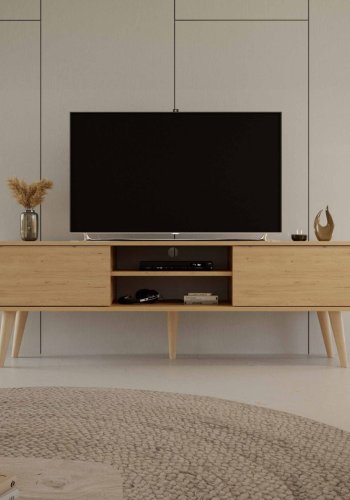 KOCOT RTV Toronto TV-bord, m. 2 drer og 1 hylle - naturlig bketre (160x35)