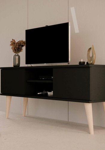 KOCOT RTV Toronto TV-bord, m. 2 drer og 1 hylle - svart bk (120x35)