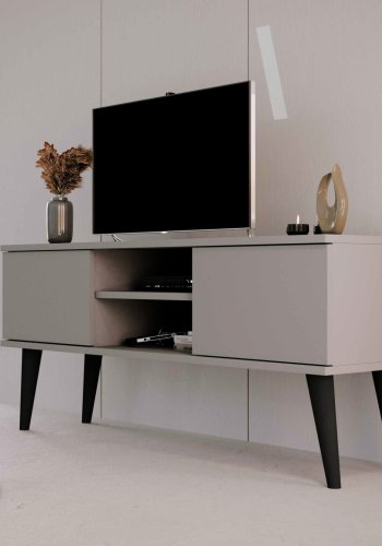 KOCOT RTV Toronto TV-bord, m. 2 drer og 1 hylle - gr bk (120x35)