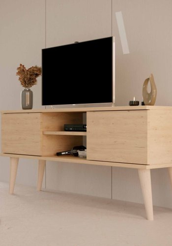 KOCOT RTV Toronto TV-bord, m. 2 drer og 1 hylle - naturlig bketre (120x35)