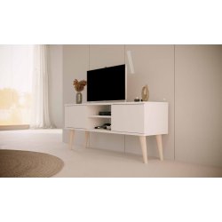 KOCOT RTV Toronto TV-bord, m. 2 l�ger og 1 hylde - hvid fin�r og natur b�getr� (120x35)