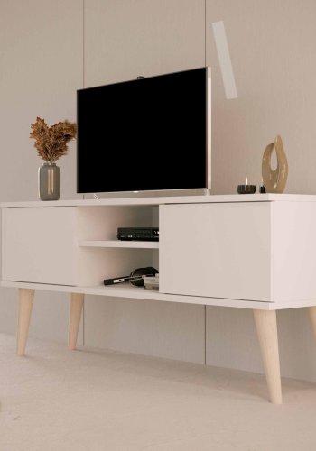 KOCOT RTV Toronto TV-bord, m. 2 drer og 1 hylle - hvit bk (120x35)