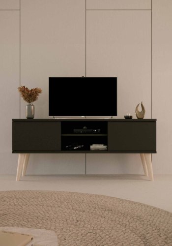 KOCOT RTV Toronto TV-bord, m. 2 drer og 1 hylle - svart bk (120x35)