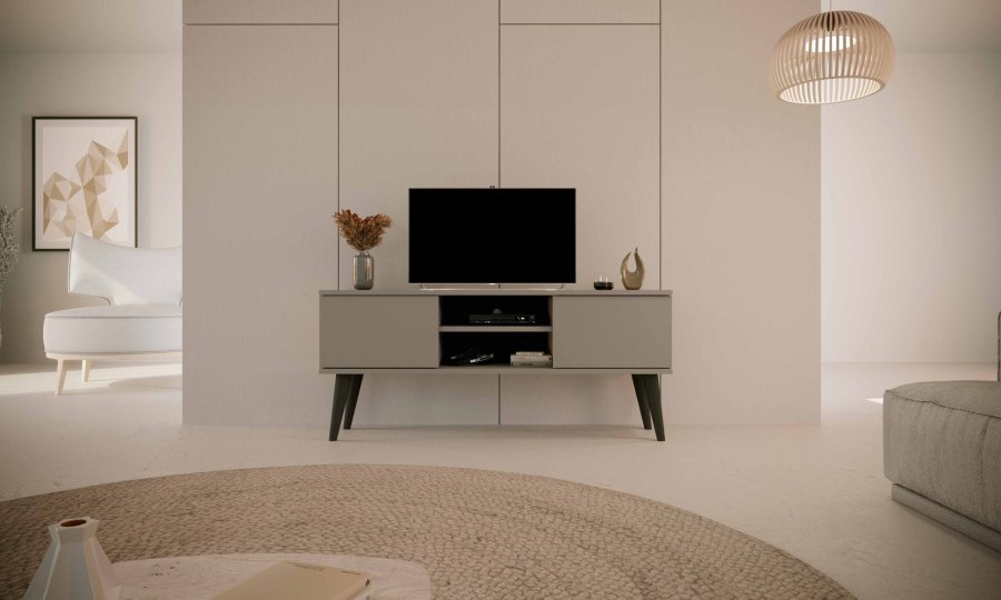 KOCOT RTV Toronto TV-bord, m. 2 drer og 1 hylle - gr bk (120x35)