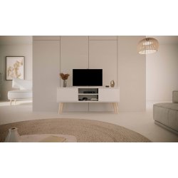 KOCOT RTV Toronto TV-bord, m. 2 l�ger og 1 hylde - hvid fin�r og natur b�getr� (120x35)