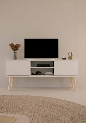 KOCOT RTV Toronto TV-bord, m. 2 drer og 1 hylle - hvit bk (120x35)