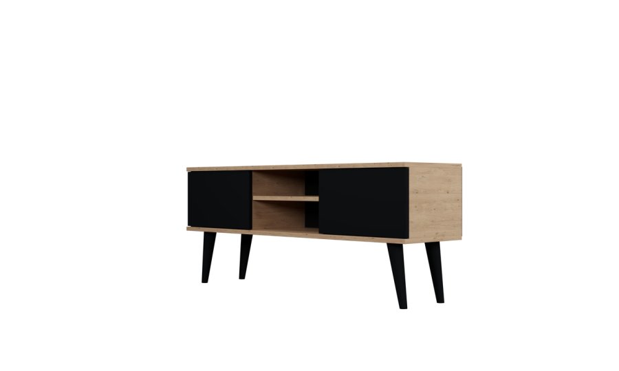 KOCOT RTV Toronto TV-bord, m. 2 drer og 1 hylle - naturlig og svart bk (120x35)