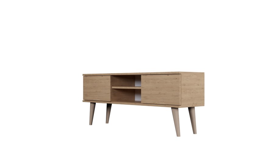 KOCOT RTV Toronto TV-bord, m. 2 drer og 1 hylle - naturlig bketre (120x35)