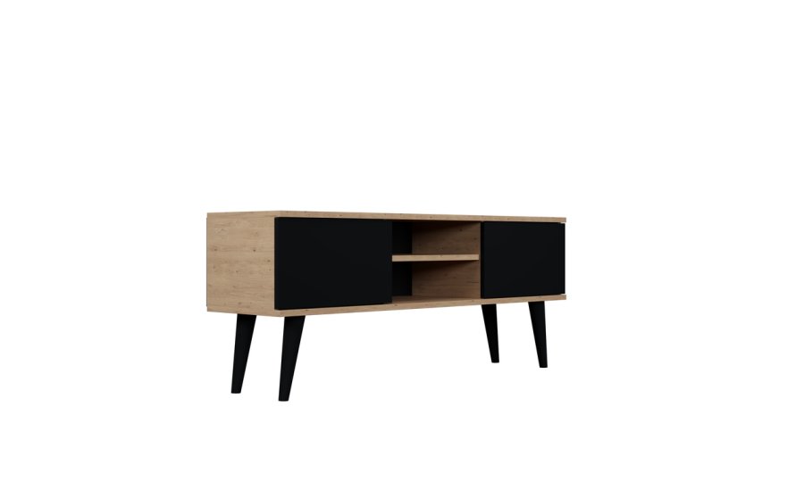 KOCOT RTV Toronto TV-bord, m. 2 drer og 1 hylle - naturlig og svart bk (120x35)