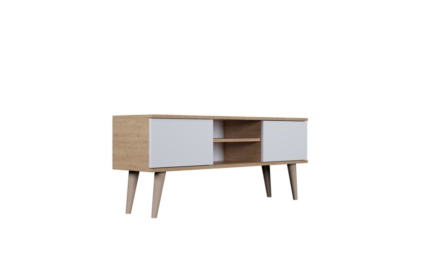 KOCOT RTV Toronto TV-bord, m. 2 drer og 1 hylle - naturlig og hvitt tre (120x35)