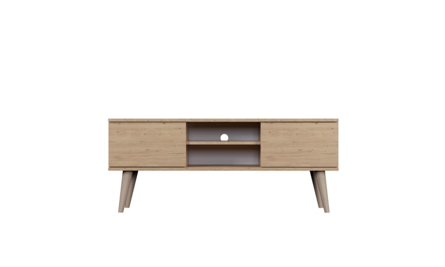 KOCOT RTV Toronto TV-bord, m. 2 drer og 1 hylle - naturlig bketre (120x35)