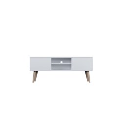 KOCOT RTV Toronto TV-bord, m. 2 l�ger og 1 hylde - hvid fin�r og natur b�getr� (120x35)