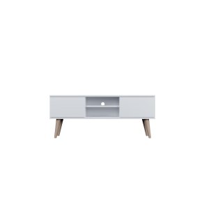KOCOT RTV Toronto TV-bord, m. 2 l�ger og 1 hylde - hvid fin�r og natur b�getr� (120x35)