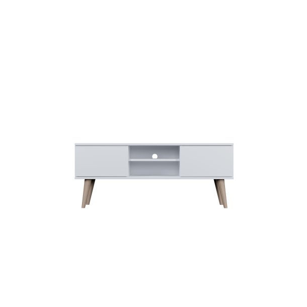 KOCOT RTV Toronto TV-bord, m. 2 l�ger og 1 hylde - hvid fin�r og natur b�getr� (120x35)