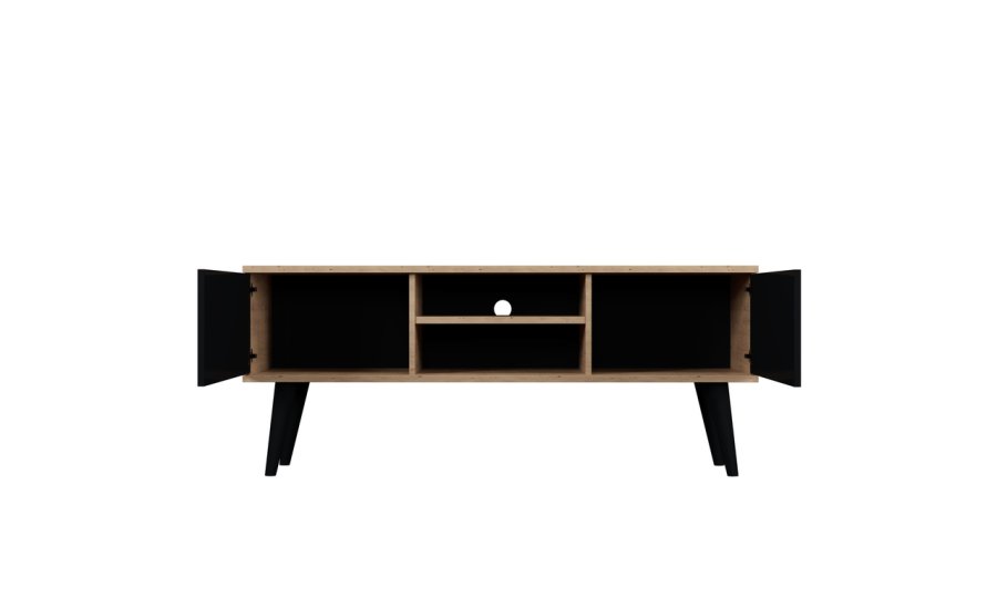 KOCOT RTV Toronto TV-bord, m. 2 drer og 1 hylle - naturlig og svart bk (120x35)