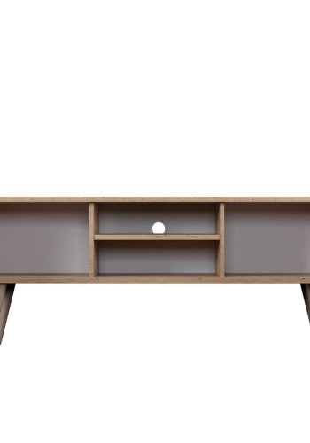 KOCOT RTV Toronto TV-bord, m. 2 drer og 1 hylle - naturlig og hvitt tre (120x35)