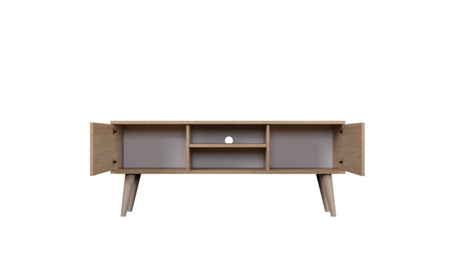 KOCOT RTV Toronto TV-bord, m. 2 drer og 1 hylle - naturlig bketre (120x35)