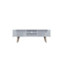 KOCOT RTV Toronto TV-bord, m. 2 l�ger og 1 hylde - hvid fin�r og natur b�getr� (120x35)