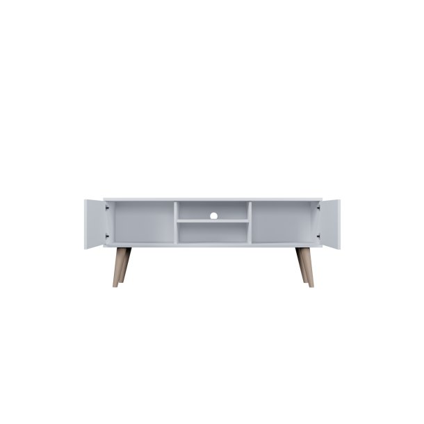 KOCOT RTV Toronto TV-bord, m. 2 l�ger og 1 hylde - hvid fin�r og natur b�getr� (120x35)