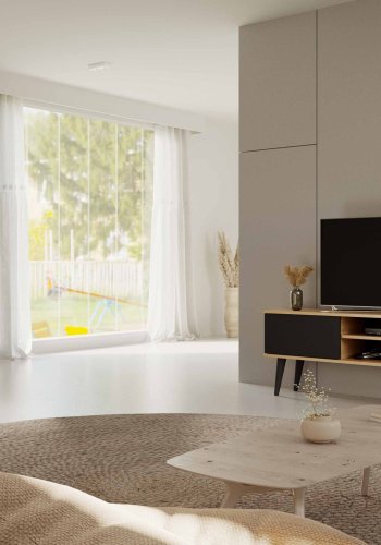 KOCOT RTV Toronto TV-bord, m. 2 drer og 1 hylle - naturlig og svart bk (160x35)