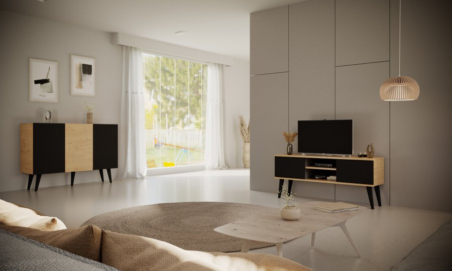 KOCOT Toronto kommode, m. 3 drer og 3 hyller - naturlig og svart bketre