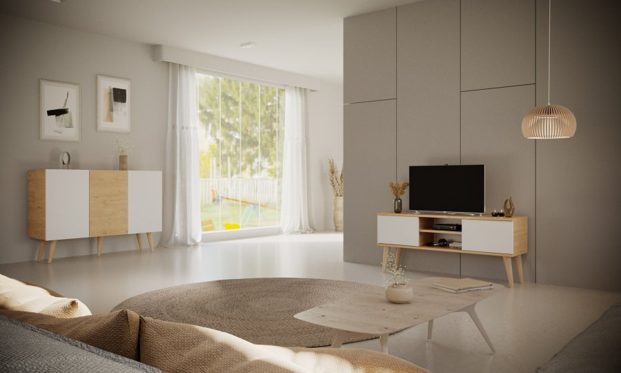 KOCOT Toronto kommode, m. 3 drer og 3 hyller - naturlig og hvit bk