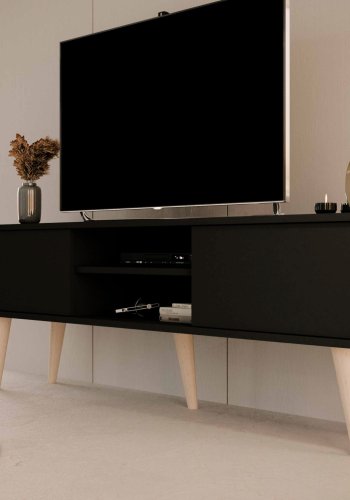 KOCOT RTV Toronto TV-bord, m. 2 drer og 1 hylle - svart bk (160x35)