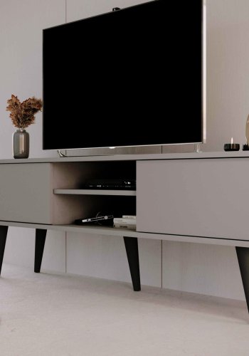 KOCOT RTV Toronto TV-bord, m. 2 drer og 1 hylle - gr bketre (160x35)