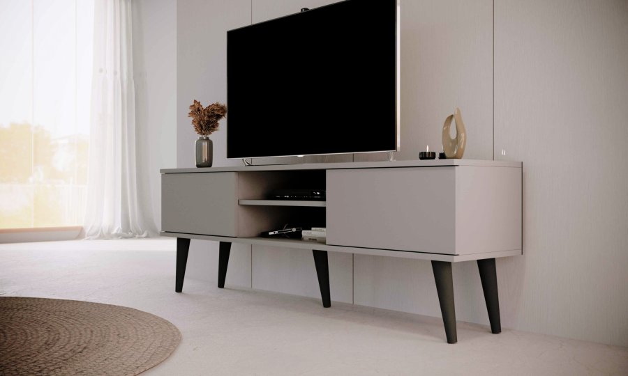 KOCOT RTV Toronto TV-bord, m. 2 drer og 1 hylle - gr bketre (160x35)