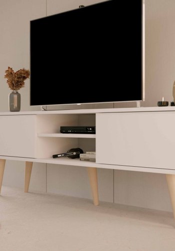 KOCOT RTV Toronto TV-bord, m. 2 drer og 1 hylle - hvit bk (160x35)