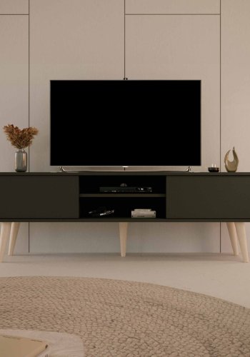 KOCOT RTV Toronto TV-bord, m. 2 drer og 1 hylle - svart bk (160x35)